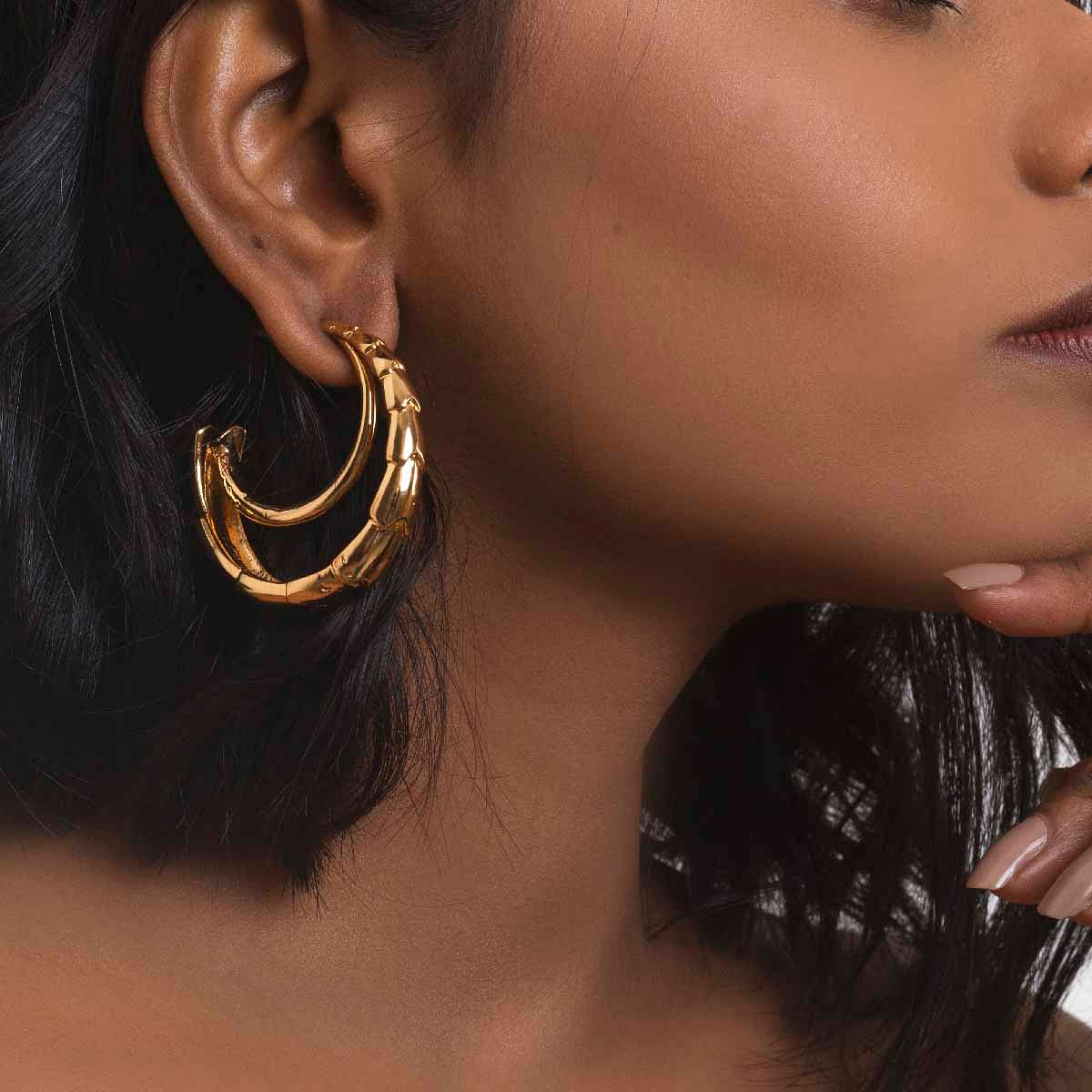 Textured Layered 18Kt Gold Plated Hoops